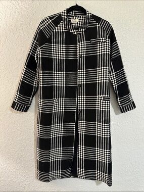Vintage Style Black & White Plaid Trench Coat